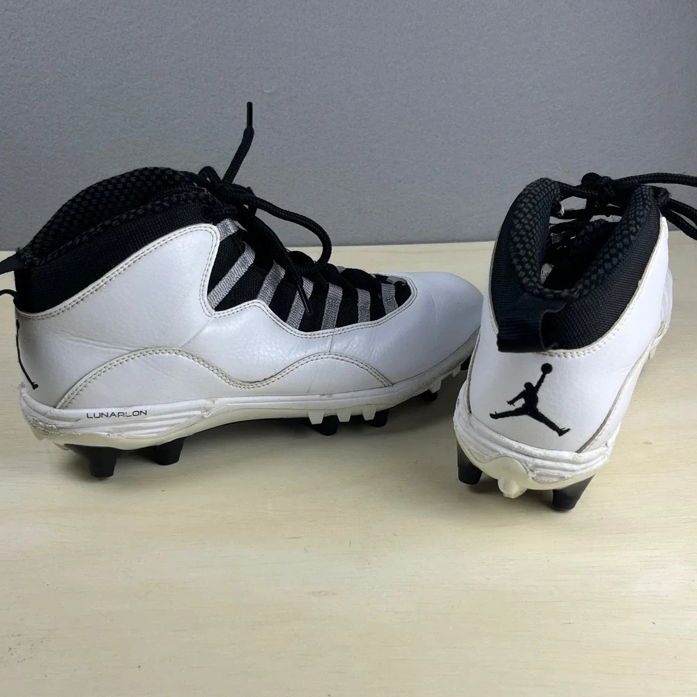 Jordan 10 Retro TD Football Cleats White Black Silver CQ2073-100 Mens 10